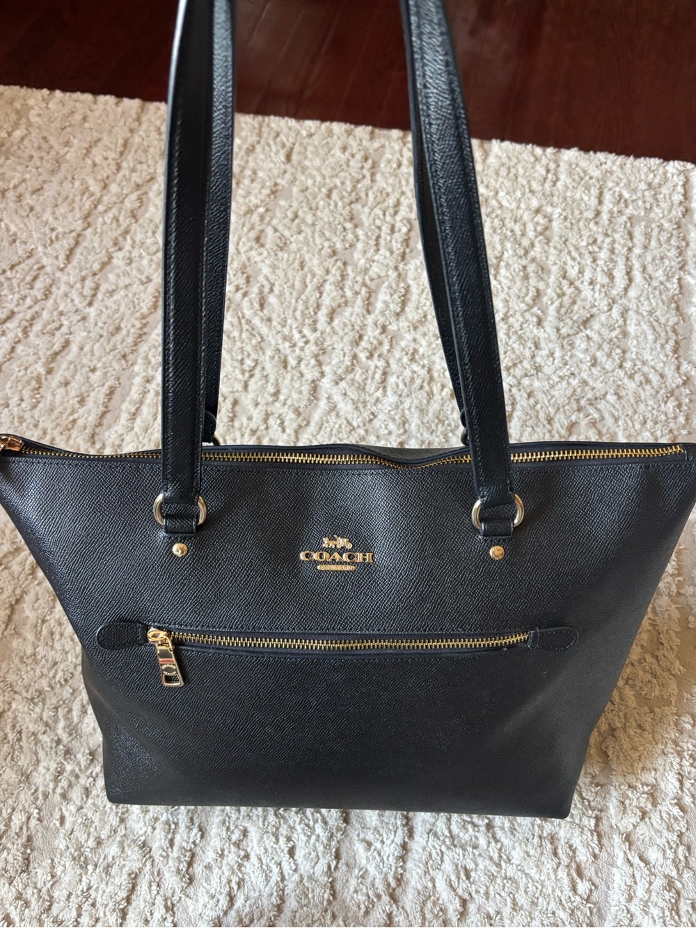 Genuine Coach Black Leather Tote with Gold Hardware
